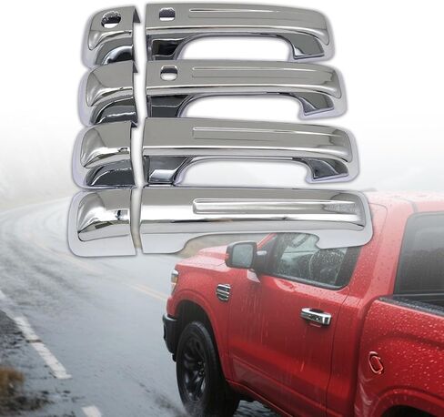 4 Pcs Chrome Door Handle Covers With 2 Front Smart Keyholes Cutout Compatible with 2019-2024 Ram 1500 4DR Model in Kuwait