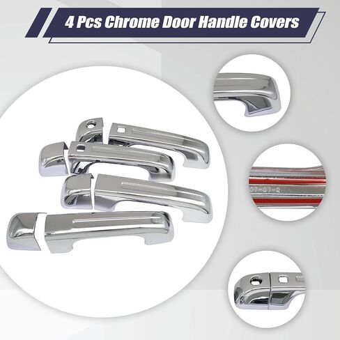 4 Pcs Chrome Door Handle Covers With 2 Front Smart Keyholes Cutout Compatible with 2019-2024 Ram 1500 4DR Model in Kuwait