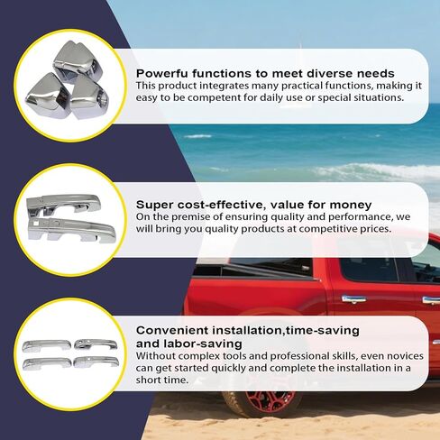 4 Pcs Chrome Door Handle Covers With 2 Front Smart Keyholes Cutout Compatible with 2019-2024 Ram 1500 4DR Model in Kuwait