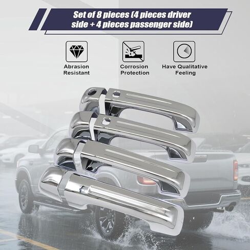 4 Pcs Chrome Door Handle Covers With 2 Front Smart Keyholes Cutout Compatible with 2019-2024 Ram 1500 4DR Model in Kuwait