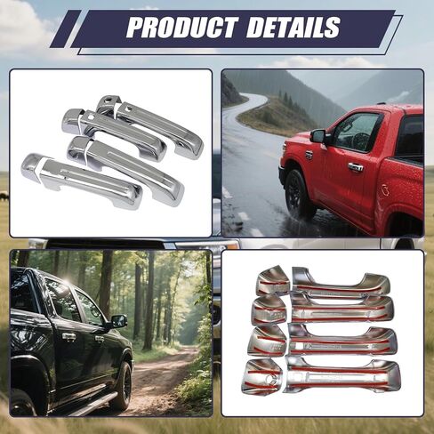 4 Pcs Chrome Door Handle Covers With 2 Front Smart Keyholes Cutout Compatible with 2019-2024 Ram 1500 4DR Model in Kuwait