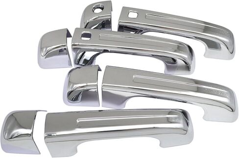 4 Pcs Chrome Door Handle Covers With 2 Front Smart Keyholes Cutout Compatible with 2019-2024 Ram 1500 4DR Model in Kuwait