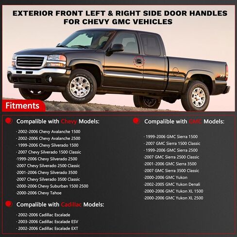 Exterior Door Handle Front Left & Right Pair Compatible with 1999-2007 Chevy Silverado Suburban Tahoe Avalanche GMC Sierra Yukon Cadillac Escalade,Replace 15034985,15034986 in Kuwait