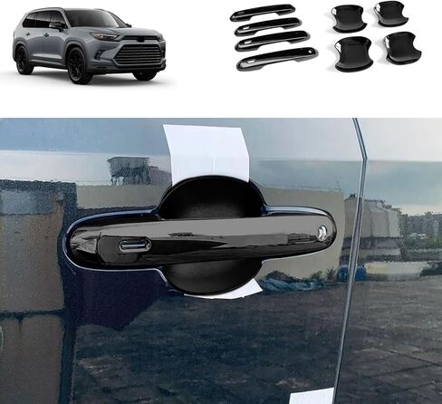 أغطية مقبض الباب الخارجي متوافقة مع Toyota New Grand Highlander 2024 2025 2026 أغطية مقبض الباب ملحقات السيارة الخارجية ABS 8 قطع (نمط أسود لامع) in Kuwait