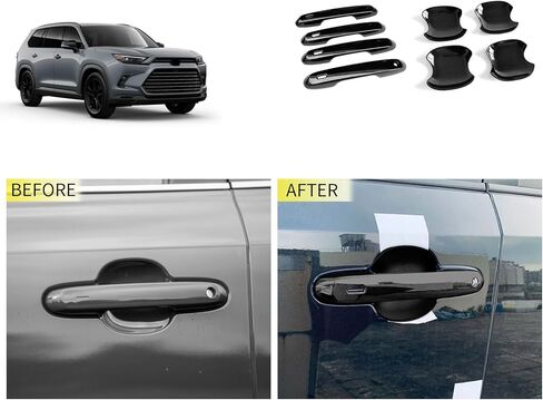 أغطية مقبض الباب الخارجي متوافقة مع Toyota New Grand Highlander 2024 2025 2026 أغطية مقبض الباب ملحقات السيارة الخارجية ABS 8 قطع (نمط أسود لامع) in Kuwait