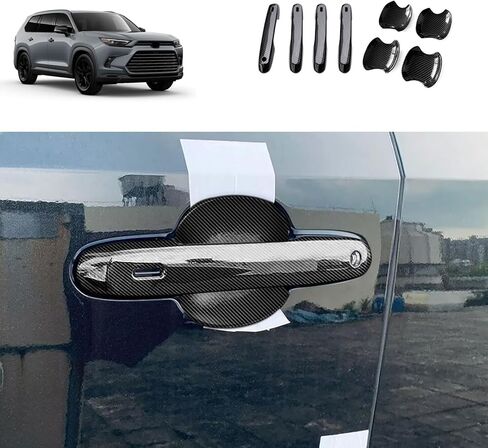 أغطية مقبض الباب الخارجي متوافقة مع Toyota New Grand Highlander 2024 2025 2026 أغطية مقبض الباب ملحقات السيارة الخارجية ABS 8 قطع (نمط أسود لامع) in Kuwait