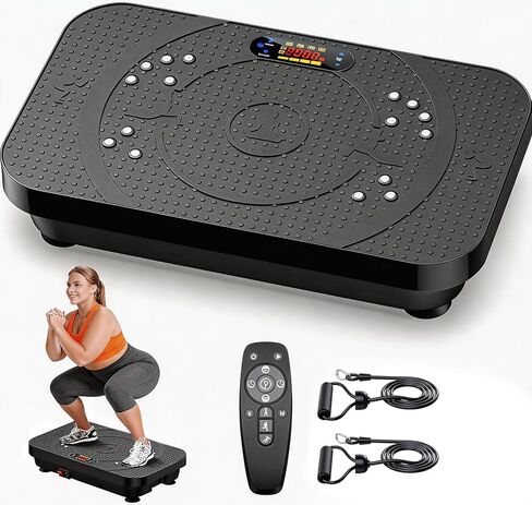 آلة تمرين لوحة الاهتزاز، منصة اهتزاز محمولة لكامل الجسم من PBYRD للتصريف اللمفاوي، 9 أوضاع تلقائية محددة مسبقًا، لوحة اللياقة البدنية لتشكيل فقدان الوزن، مع أشرطة مقاومة، 99 مستوى in Kuwait