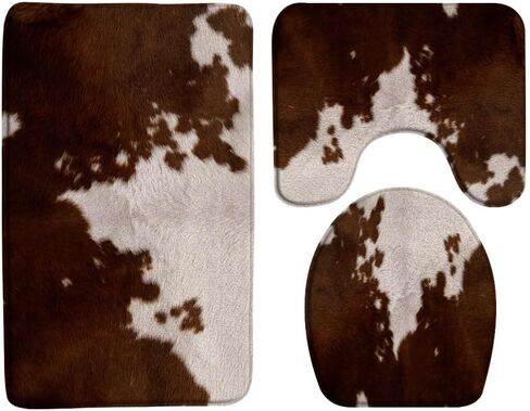 GCTNBJL جلد البقر 3 قطعة مجموعات حصيرة حمام، حليب البقر البني الجلد طباعة مزرعة الحيوان الفاخرة خمر الغربية ريفي الرجعية الحمام المطبخ رغوة الذاكرة البساط، 16 "× 24" حمام حصيرة، غطاء مقعد المرحاض، المرحاض على شكل حرف U in Kuwait