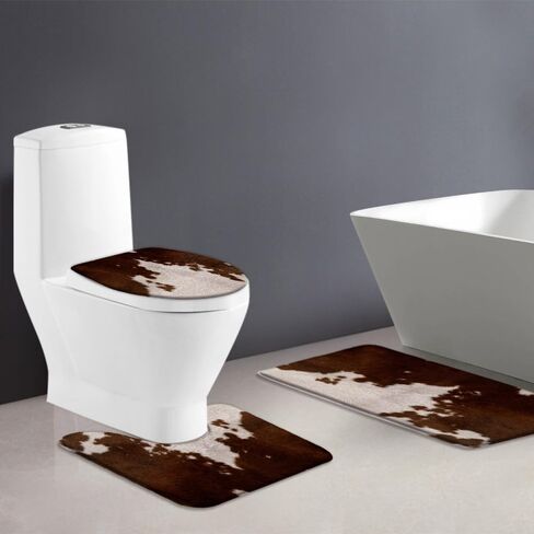 GCTNBJL جلد البقر 3 قطعة مجموعات حصيرة حمام، حليب البقر البني الجلد طباعة مزرعة الحيوان الفاخرة خمر الغربية ريفي الرجعية الحمام المطبخ رغوة الذاكرة البساط، 16 "× 24" حمام حصيرة، غطاء مقعد المرحاض، المرحاض على شكل حرف U in Kuwait