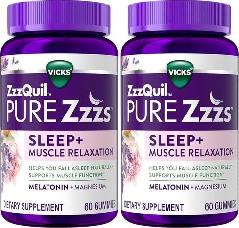 ZzzQuil Vicks Pure Zzzs Sleep+ Muscle Relaxation Melatonin Sleep Aid Gummies, Supports Healthy Muscle Function, Melatonin + Magnesium, No Next-Day Grogginess, Drug-Free & Non-Habit Forming, 60ct in Saudi Arabia