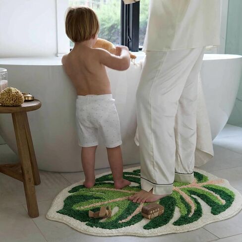 Sisher Cute Monstera Bath Mat,Green Leaf Bath Mat,Non Slip,Soft,Absorbent,Machine Washable for Bathroom Bathtub Rugs,Toilet,Kids Room,Bedroom,Monstera Leaf Rug(21"X26") in Saudi Arabia