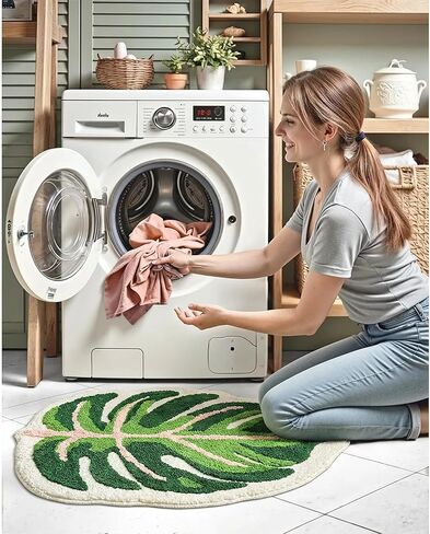 Sisher Cute Monstera Bath Mat,Green Leaf Bath Mat,Non Slip,Soft,Absorbent,Machine Washable for Bathroom Bathtub Rugs,Toilet,Kids Room,Bedroom,Monstera Leaf Rug(21"X26") in Saudi Arabia
