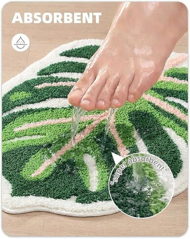 Sisher Cute Monstera Bath Mat,Green Leaf Bath Mat,Non Slip,Soft,Absorbent,Machine Washable for Bathroom Bathtub Rugs,Toilet,Kids Room,Bedroom,Monstera Leaf Rug(21"X26") in Saudi Arabia