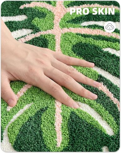 Sisher Cute Monstera Bath Mat,Green Leaf Bath Mat,Non Slip,Soft,Absorbent,Machine Washable for Bathroom Bathtub Rugs,Toilet,Kids Room,Bedroom,Monstera Leaf Rug(21"X26") in Saudi Arabia