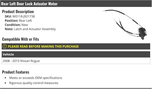 Rear Left Driver Side Door Lock Actuator Motor, Latch and Actuator Assembly - Compatible with 2008-2013 Nissan Rogue in Saudi Arabia