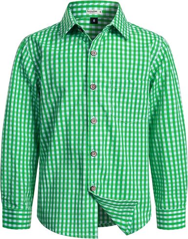 LucMatton Boy's Plaid Button Down Shirt Cotton Classic Fit Long Sleeve Gingham Tops for School Casual Festival in Saudi Arabia