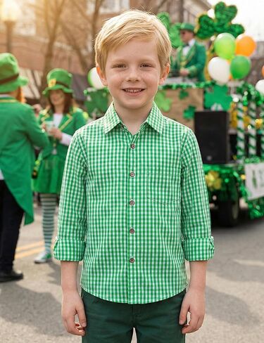 LucMatton Boy's Plaid Button Down Shirt Cotton Classic Fit Long Sleeve Gingham Tops for School Casual Festival in Saudi Arabia
