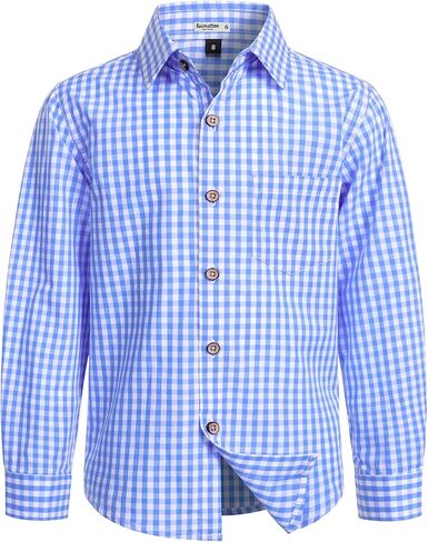 LucMatton Boy's Plaid Button Down Shirt Cotton Classic Fit Long Sleeve Gingham Tops for School Casual Festival in Saudi Arabia