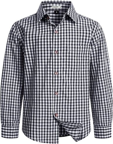 LucMatton Boy's Plaid Button Down Shirt Cotton Classic Fit Long Sleeve Gingham Tops for School Casual Festival in Saudi Arabia