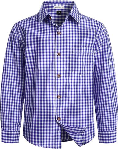 LucMatton Boy's Plaid Button Down Shirt Cotton Classic Fit Long Sleeve Gingham Tops for School Casual Festival in Saudi Arabia