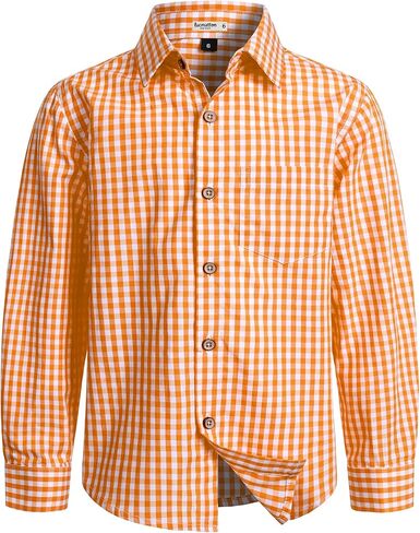 LucMatton Boy's Plaid Button Down Shirt Cotton Classic Fit Long Sleeve Gingham Tops for School Casual Festival in Saudi Arabia
