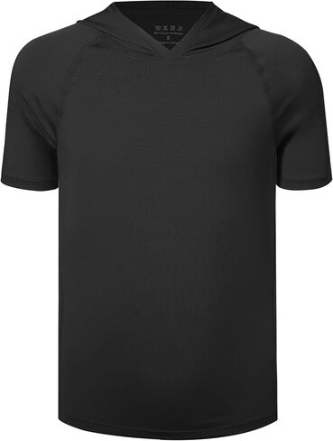 Boys Short Sleeve Hoodie, Youth Cool Dry Athletic Workout Pullover, Kids Sports Baseball Lightweight Hooded T-shirt in Kuwait