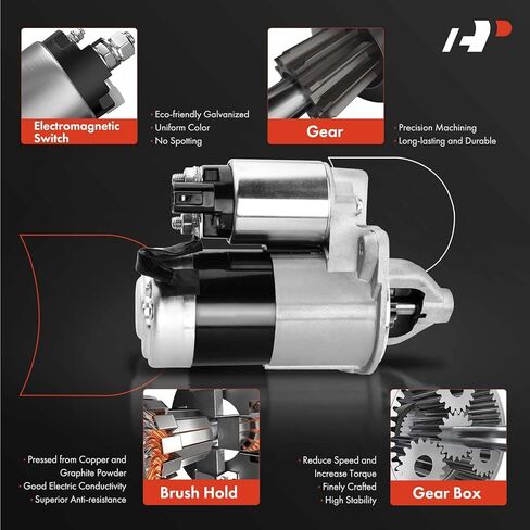 A-Premium Starter Motor Compatible with Hyundai Elantra 07-12, Tiburon 07-08 & Kia Spectra 07-09, Sportage 07-10, Soul, L4 2.0L, Manual Trans, 12V 1.2KW 8-Tooth CW, Replace# 36100-23170 in Saudi Arabia