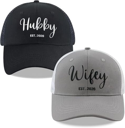 Hubby Wifey 2026 Trucker Hats for Men Women, Adjustable Cotton Embroidered Couple Snapback Baseball Cap in Saudi Arabia