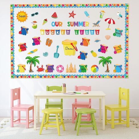 118 قطعة من مجموعة ديكورات لوحة الإعلانات للعودة إلى المدرسة، دلو الصيف الخاص بنا يسرد القواطع والزخارف الحدودية وعلامات اسم شاطئ الشمس ومستلزمات الفصول الدراسية الاستوائية في هاواي وديكور جدار الباب السبورة in Kuwait