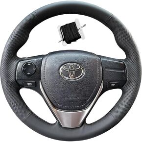 غطاء عجلة قيادة السيارة الداخلي من الجلد المثقوب باللون الأسود مخيط يدويًا، جلد من الألياف فائق النعومة ومضاد للانزلاق وجيد التهوية، لسيارة Toyota Corolla 2014 2015 2016 2017 2018/ RAV4 2013-2018/ Scion iM 2016 in Kuwait