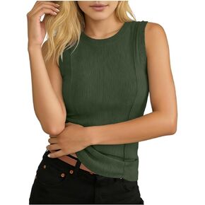 Womens Ribbed Tank Tops Round Neck Sleeveless Fitted Sports Shirts Summer Resort Casual Basic Layering Activewear in Saudi Arabia