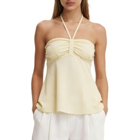 Womens Y2K Halter Neck Babydoll Top Sleeveless Backless Tie Back Tank Tops Cute Summer Peplum Ruffle Cami Shirt in Kuwait