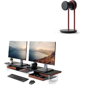 حامل شاشة مزدوج من فينج مع سماعة رأس للمكتب، أسود in Kuwait