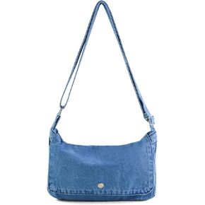 محفظة كروس للنساء والرجال، حقيبة كتف صغيرة عصرية من الدينيم مع حزام قابل للتعديل بسحاب in Kuwait