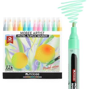 Pastel Acrylic Paint Markers, 12 Colors, 3mm Medium Tip, High Opacity Acrylic Paint Pens, Waterproof, Non Toxic, Smooth Ink Flow for Rock, Wood, Glass, Fabric, Canvas, Metal, DIY Art Crafts in Kuwait