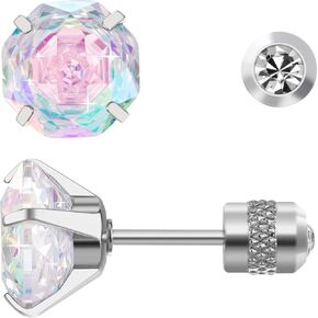 Titanium Stud Earrings, Rose-cut Zirconia Earrings Studs, Hypoallergenic & Nickel Free, Ideal for Sensitive Ears, Everyday Jewelry, Minimalist Elegant Design, Gift Box Included in Saudi Arabia