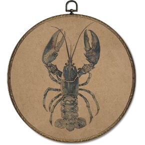 OINDADE Vintage Lobster Round Wall Art Decor, Coastal Beach Nautical Lobster Wall Art Hanging Decor, Vintage Retro Marine Crawfish Framed Canvas Artwork for Living Room Bathroom Nursery, 10x10in in Kuwait