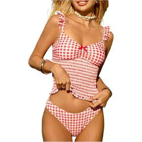 ملابس سباحة نسائية من Verdusa مكونة من قطعتين من القماش القطني اللطيف تانكيني مكشكشة مع سروال داخلي in Kuwait