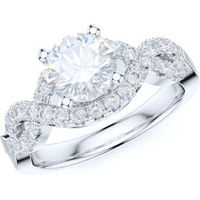 Sterling Silver Luxury Vintage Infinity Twisted Vine Simulated 1CT Round Brilliant Diamond or Genuine Moissanite Engagement Ring Halo Bridal Ring in Kuwait