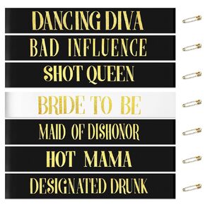 18 Piece Bachelorette Party Sashes Set - 1 White Bride Sash & 17 Black Bridesmaid Sashes with Gold Lettering, Pre - Wedding Bridal Shower Favors in Kuwait