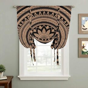 Brown Ethnic Flower Tie Up Curtains for Window, Abstract National Boho Geometric Thermal Insulated Balloon Shade Adjustable Rod Pocket Curtains Valance Panels for Kitchen Bathroom Café 42'' x 63'' in Saudi Arabia