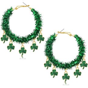Mardi Gras St.Patrick's Day Earrings Glitter Sequins Hoop Earrings Mardi Gras Mask Crown Tassel Dangle Hoop Earrings Shamrock Hoops Holiday Party Favors in Kuwait