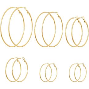 6 Pairs Gold Hoop Earrings for Women 14K Gold Plated Hoop Earrings Set Hypoallergenic Stainless Steel Earring Lightweight Dangle Loop Earring Set in Kuwait