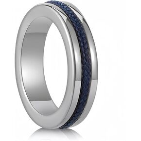 خواتم من الفولاذ المقاوم للصدأ مع ترصيع حبل أزرق - بعرض 6 مم، خاتم زفاف أنيق للجنسين بخيارات ثنائية اللون باللونين الذهبي والفضي، رمز الحب والوحدة in Kuwait