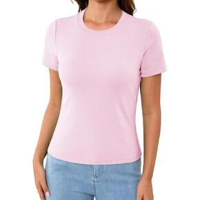 تي شيرت أساسي من القطن من Abardsion للنساء ملابس الربيع 2026 بأكمام قصيرة وفتحة رقبة دائرية تي شيرت ضيق in Kuwait