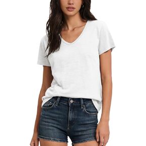 FAIABLE Women’s Cotton V Neck T Shirts,Soft Basic Short Sleeve Tees,Relaxed Fit Casual Vneck Tops for Women in Kuwait