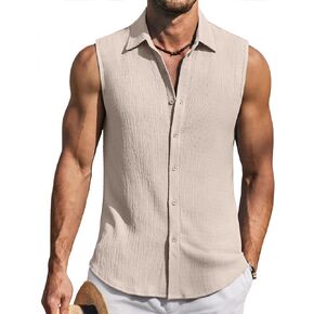 COOFANDY Men's Sleeveless Button Up Shirts Knit Summer Tank Top Casual Beach Tank Shirt Textured Tops in Kuwait