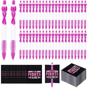 أقلام جل قابلة للسحب بشريط للتوعية بسرطان الثدي، حبر أسود، نقطة دقيقة 0.5 مم، مجموعة 100 عبوة مع 100 بطاقة شريط وردي لمناسبات جمع التبرعات، المستشفى، المدرسة، التثقيف الصحي in Kuwait