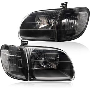 Headlight Assembly Fit For 2000 2001 2002 2003 2004 Toyota Tundra Headlights + Parking Lights Lamps Black Housing White Corner Clear Lens Driver and Passenger Side TO2530135 TO2531135 in Kuwait