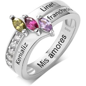 Birthstone Ring Mother Ring 925 Sterling Silver Engraving Name Ring for Women Family Name Ring for Mom Christmas Birthday in Saudi Arabia
